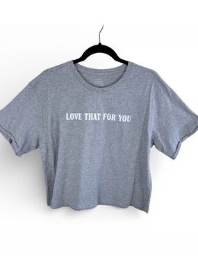 Organic Collective Grey Love That For You Cropped Graphic Tee Shirt Womens Large